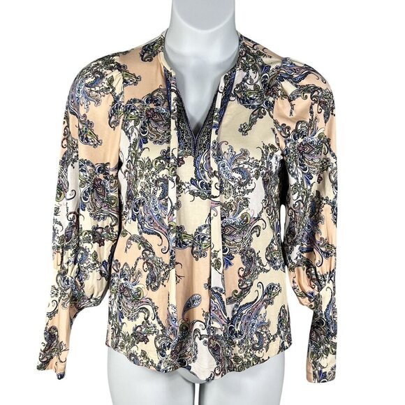 Hale Bob Los Angeles Womens S Paisley Blouson Sleeve  Amata Top Tie Neck Blouse - Picture 5 of 15